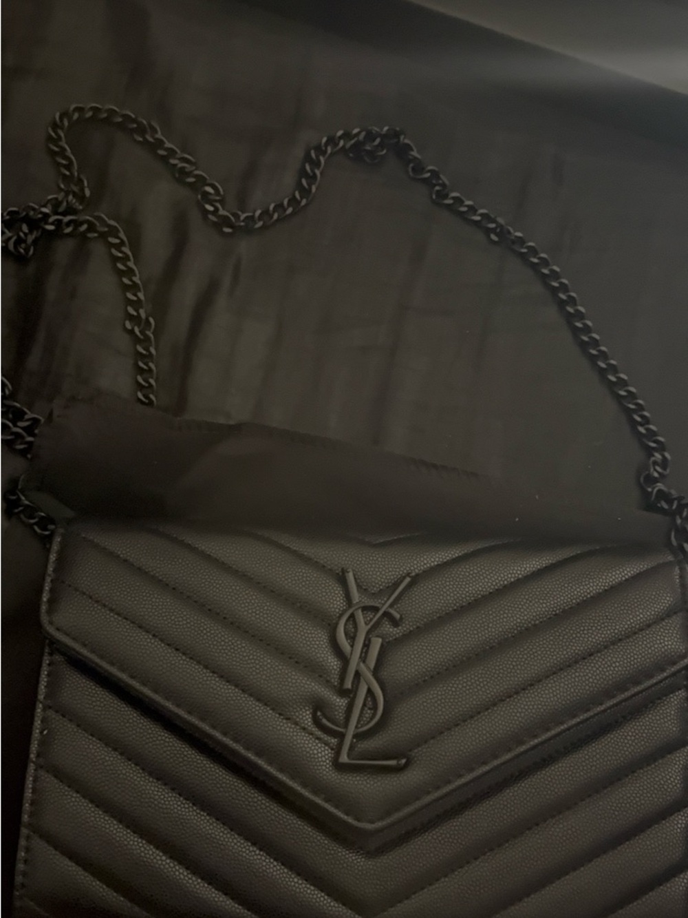 Saint Laurent Black Quilted Chevron Chain Crossbody